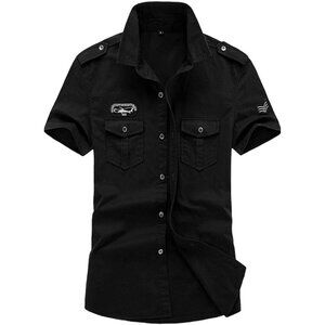 Gihuo Men's Short Sleeve Military Shirt Button Down Army Tactical Black Sz. M